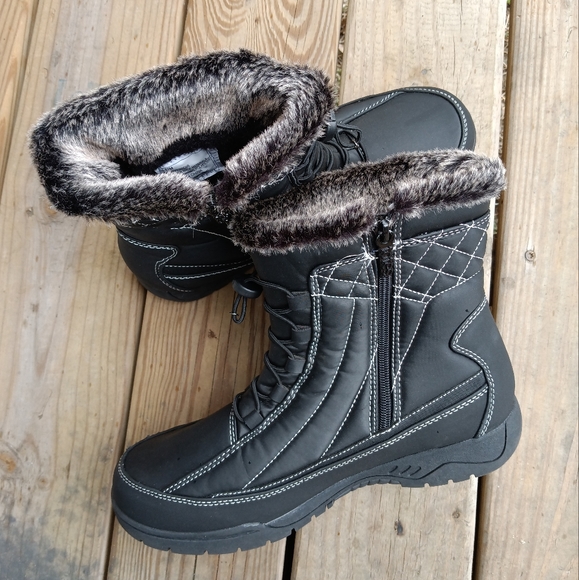 Totes Womens Black Faux Fur Trim Rain Boot Women's Size 11 - Picture 4 of 14